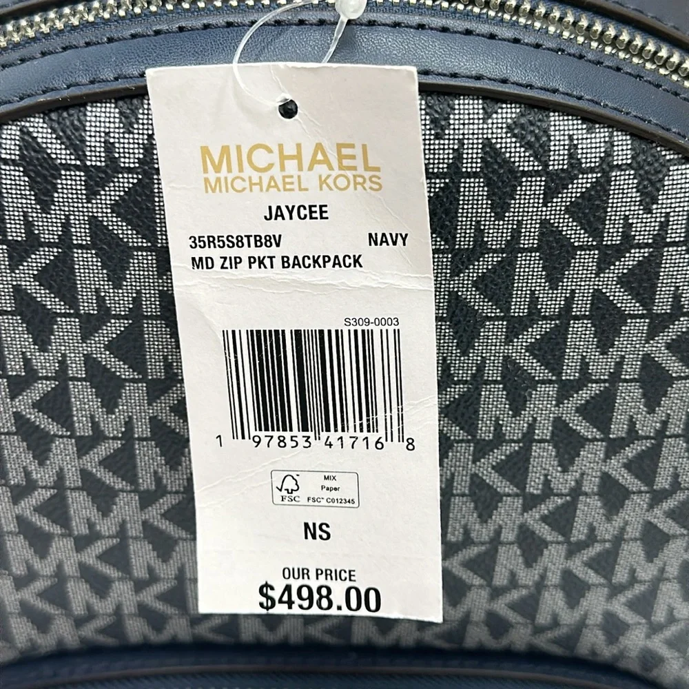 MICHAEL KORS Jaycee Medium Ombré Signature Logo Zip Pocket Backpack Navy NWT